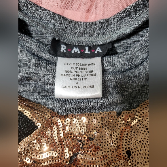 RMLA girls black short sleeve sequin cat embellished top/built-on tutu Size 4 - Picture 7 of 10
